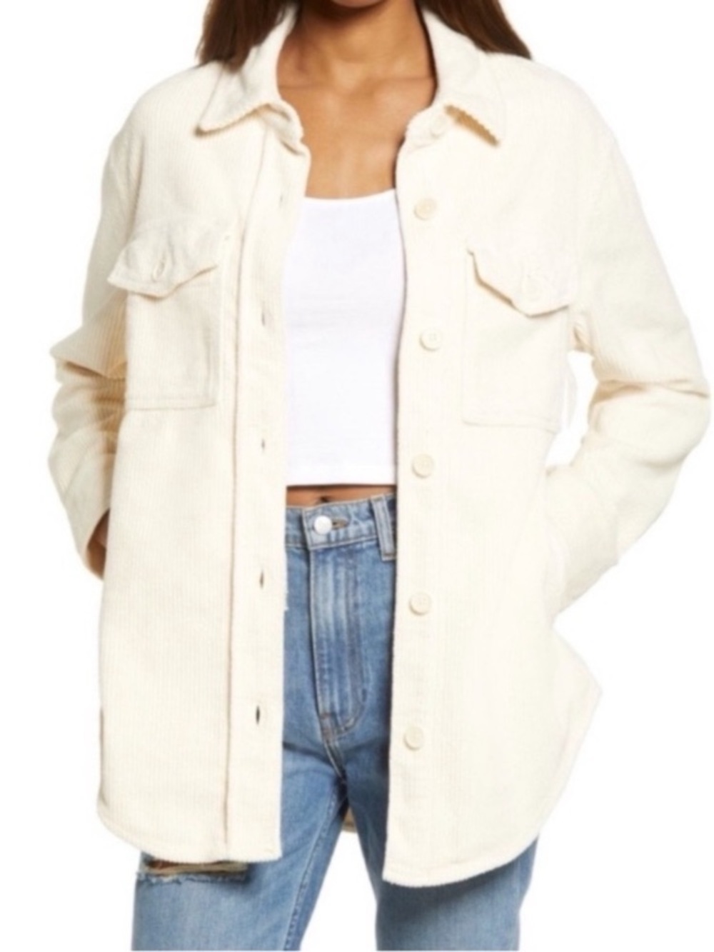 Reformation Jennings Heavy Corduroy Button Down in Almond